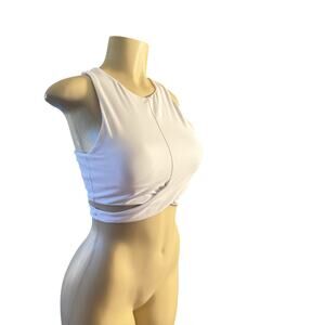 Women S Athleta Conscious Cut-Out White Crop Top Tank Sports Bra Longline Yoga